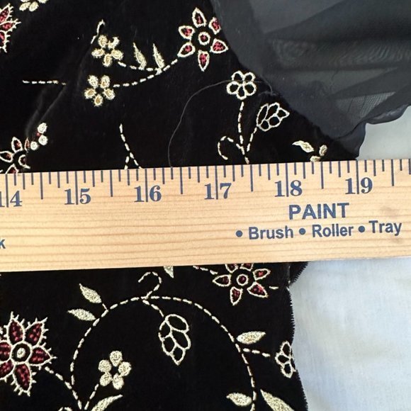 Vintage Sears Women's Another Thyme Black Gold Embroidered Velvet Sheer Sleeve. - Picture 9 of 10